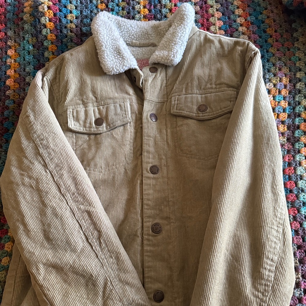 Men's Tan Corduroy Jacket with Sherpa Collar
